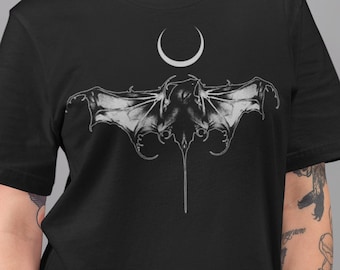 Occult Bat T-shirt: Witchy Moon Graphic Tee - Black Unisex t-shirt - Gift for Christmas - Wiccan - Dark Academia Art