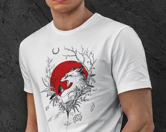 Red Fox T-Shirt / Art Design / Tree T-Shirt / Graphic T-Shirts / Alternative Dark T-Shirt / Occult Clothing /