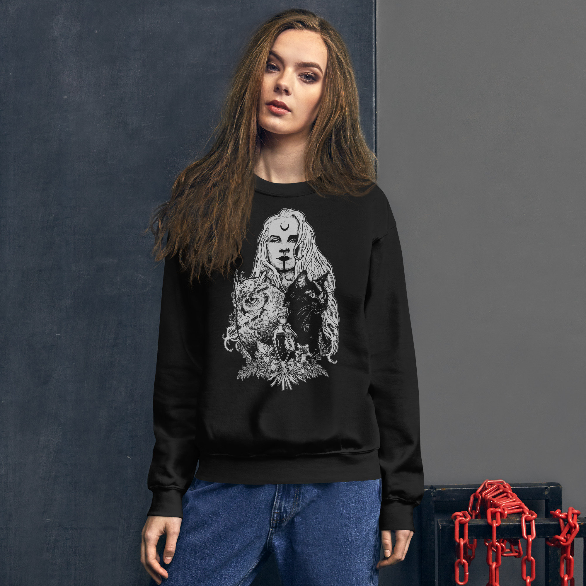 Witch Sweatshirt - Cat design- Owl Lover sweatshirt - Dark Alternative Style