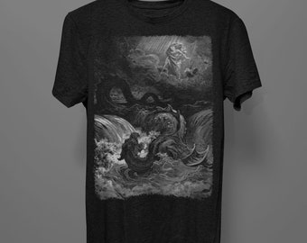 La distruzione del Leviatano Gustave Doré / Dark goth/ Goth Apparel/ Divina Commedia/Divina Commedia/ Tshirt d'arte incisa/