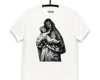 Virgin Mary & Child T-Shirt | Madonna Religious Art Tee | Sacred Christian Shirt | Unisex Natural or White | Faith Gift