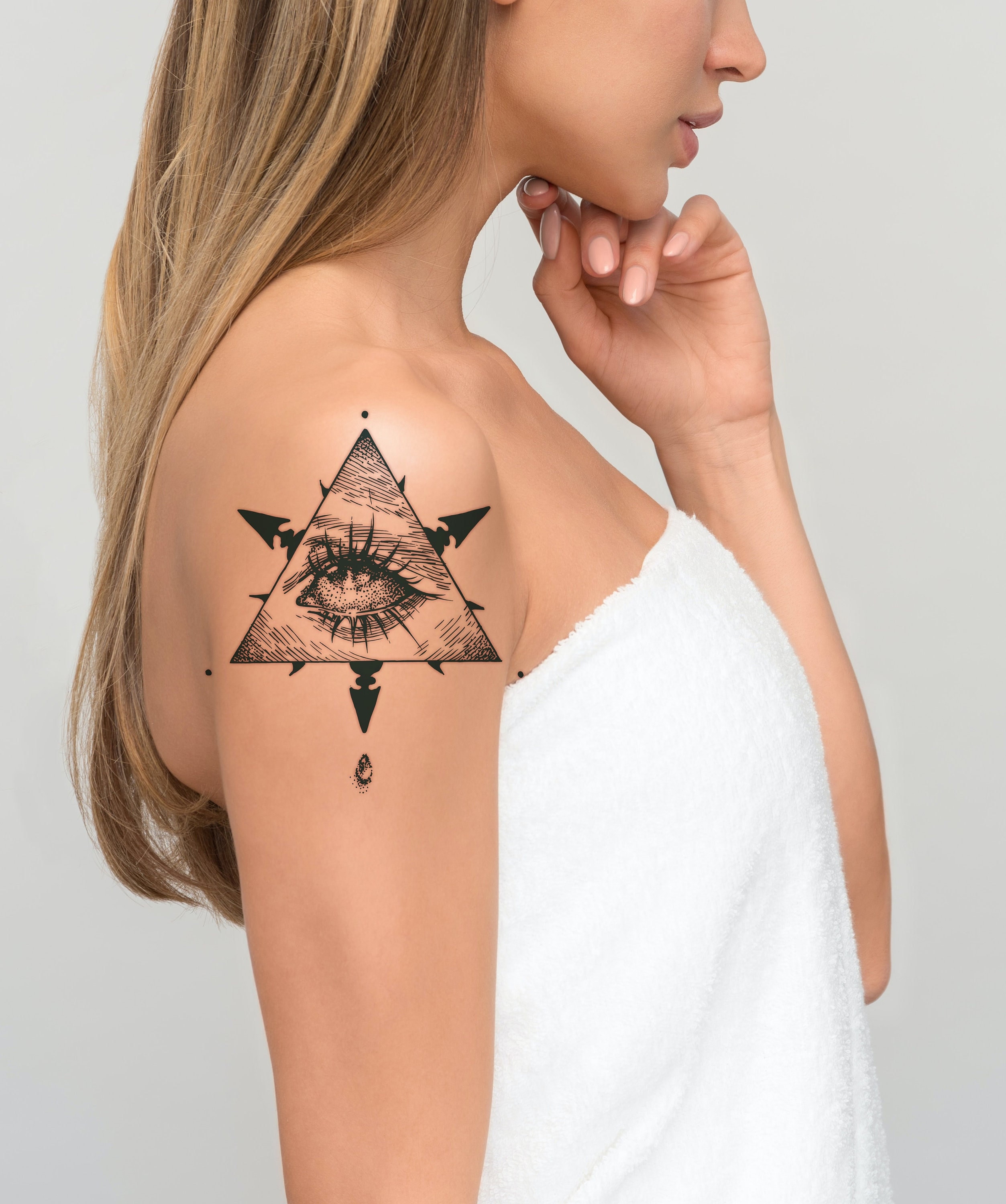 Pyramid with eye and flames tattoo idea | TattoosAI