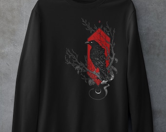 Black raven sweatshirt / crow art / esoteric hand-drawn sweatshirt, gothic style unisex sweatshirt/ crow sweatshirt / Alternative dark /