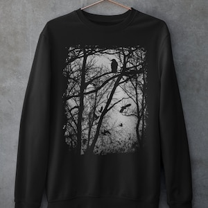 Black Forest /Unisex Sweatshirt / Flying Crows Design / Gothic Vibes / Emo style/ Cool t shirt / Alternative dark design /