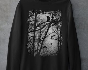 Black Forest /Unisex Sweatshirt / Flying Crows Design / Gothic Vibes / Emo style/ Cool t shirt / Alternative dark design /