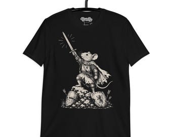 Medieval Rat Knight Shirt, Funny Gothic Mouse Tee, Dark Fantasy TShirt, Medieval Animal Shirt, Black Humor Goth Clothing