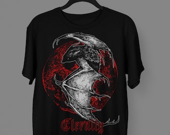 Bat & Moon T-shirt: Witchy Occult Tee, Dark Clothing, Autumn Outfit