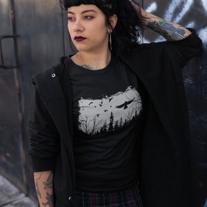 Black Forest t shirt/ Artistic Crows / Silhouette/ Goth tee/ black unisex t shirt/ women t shirts/ cool t shirts/ Alternative dark t shirt/
