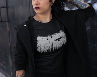 Black Forest Crow T-Shirt: Gothic Silhouette Tee