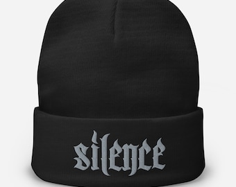 Embroidered 'SILENCE' Goth Beanie - Y2K Grunge Style