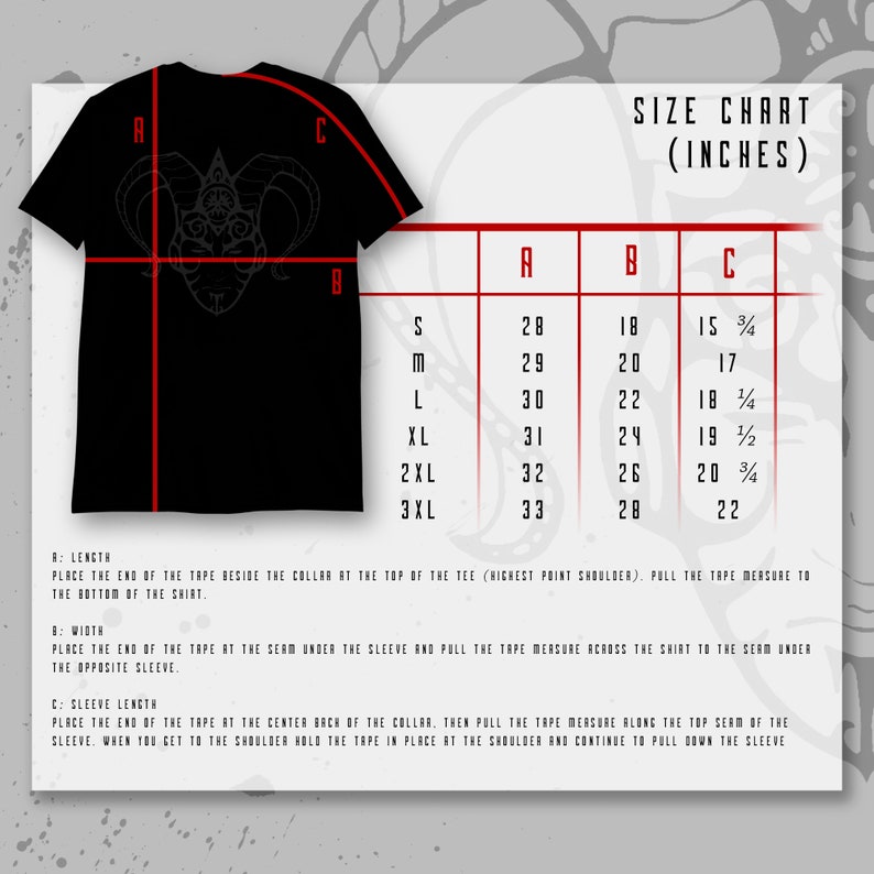 May include: Size chart for a t-shirt in inches. The chart shows the length, width, and sleeve length for sizes S, M, L, XL, 2XL, and 3XL.