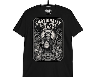 Emotionally Supportive Demon Shirt, Funny Gothic Coffee Tee, Dark Humor Goth Shirt, Cute Demon TShirt, Emo Mental Support Tee