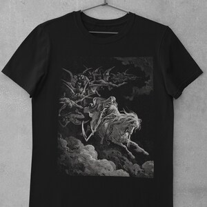 Illustration DEATH/ Gustave Dorè/ Behold A Pale Horse/ Grey Edition Print/ Black T-shirt/Unisex t-shirt/Halloween tee/ Alternative dark/ image 4