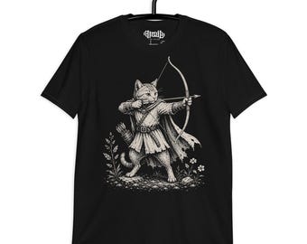 Archer Cat Shirt, Medieval Cat Tee, Funny Gothic Cat Shirt, Dark Fantasy Archer TShirt, Witchy Goth Clothing