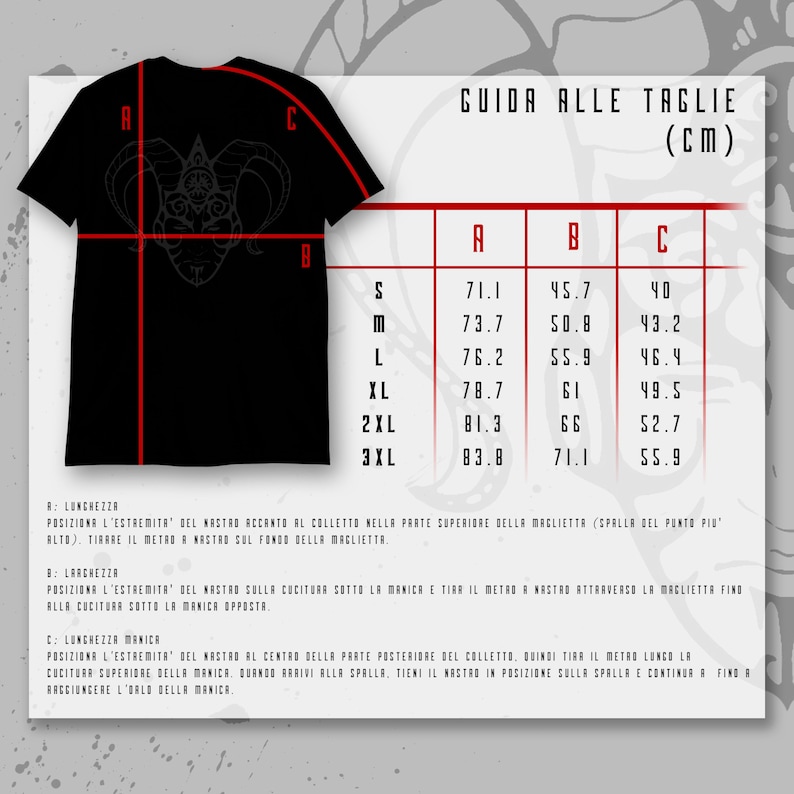 May include: A size chart for t-shirts with measurements in centimeters. The chart shows the length, width, and sleeve length for sizes S, M, L, XL, 2XL, and 3XL.