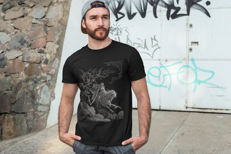 Illustration DEATH/ Gustave Dorè/ Behold A Pale Horse/ Grey Edition Print/ Black T-shirt/Unisex t-shirt/Halloween tee/ Alternative dark/ image 1