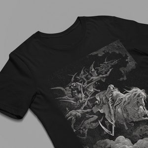 Illustration DEATH/ Gustave Dorè/ Behold A Pale Horse/ Grey Edition Print/ Black T-shirt/Unisex t-shirt/Halloween tee/ Alternative dark/ image 5