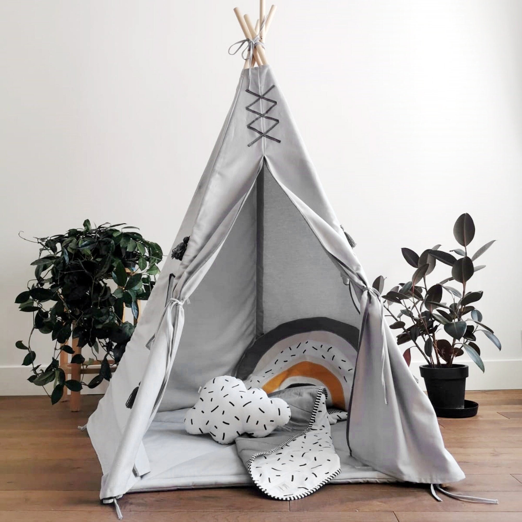 Premium gray teepee tent with campfire pillow tipi zelt Etsy