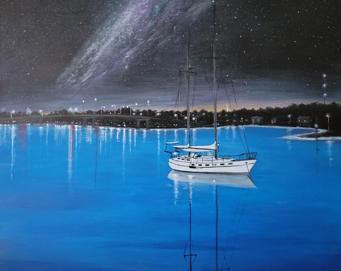 The Milky Way Stars over the gulf coast painted on a very large canvas