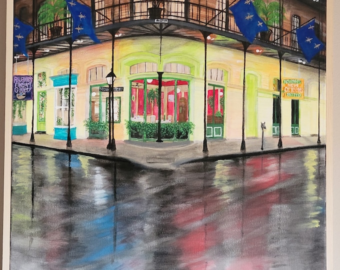 New Orleans Evening after the rain on a large canvas is highly detailed