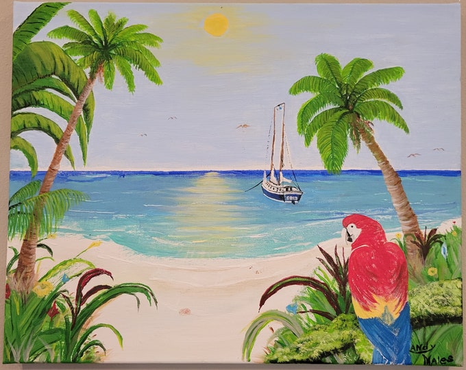 Parrot Cove, Beach bum, Beach condo colors, Nautical/ocean decor Sailboat, Palm Tree, Tropical Decor, Tropical Wall Hanging, Key West decor
