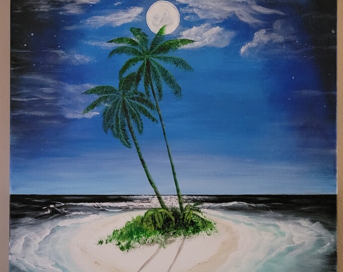 Moonlight Private Island palms on a large canvas with free shipping