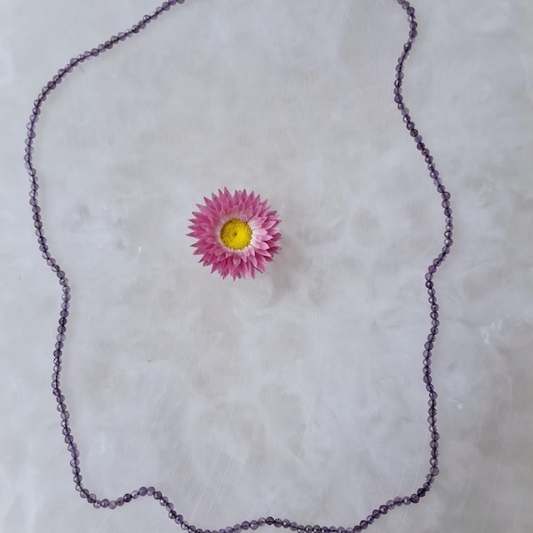 Faceted Amethyst Necklace: Sterling Silver Clasp, 60cm Handmade