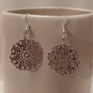 Metal Punch Drop Earring - Silver