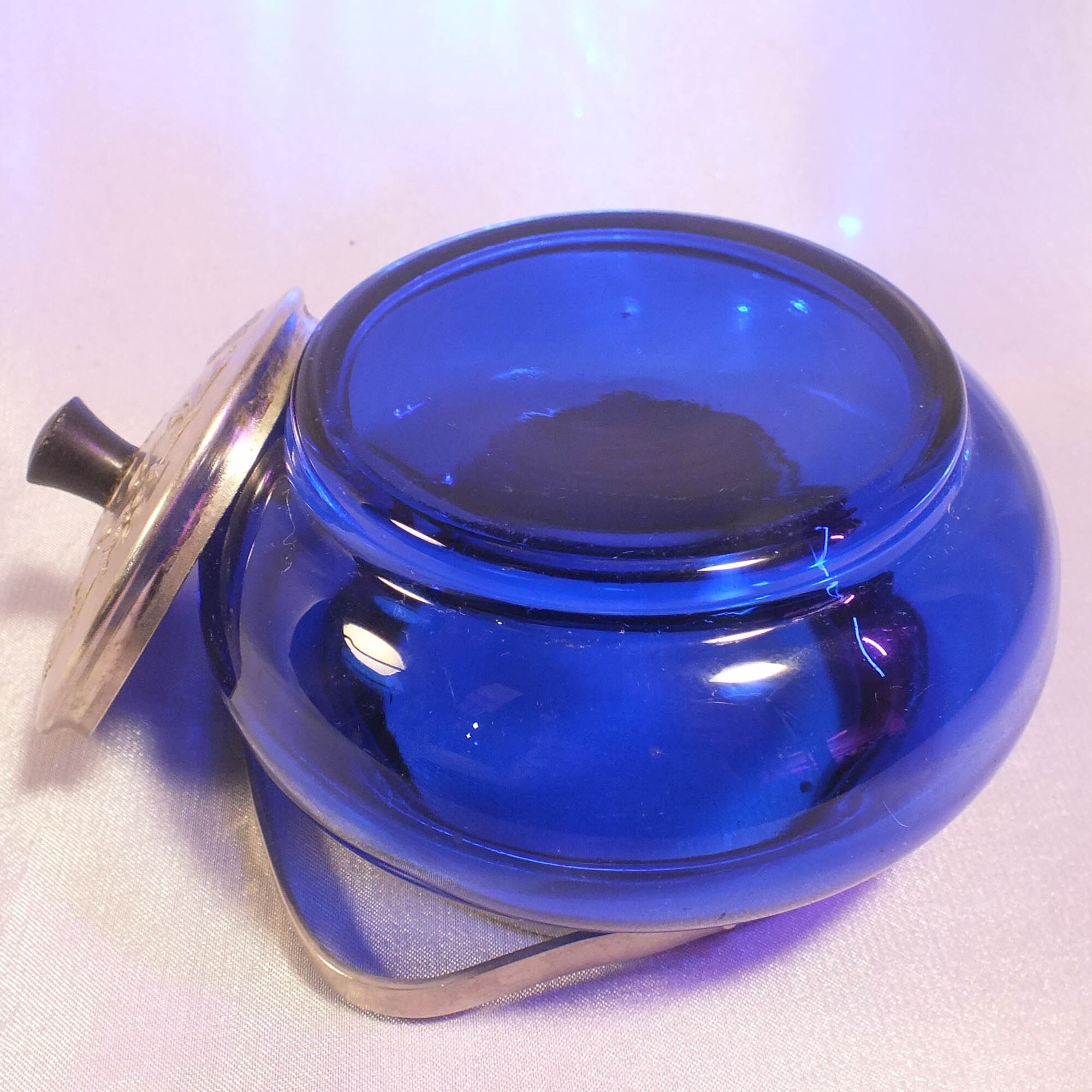 Cobalt glass sugar bowl. Salt cellar with lid. Jam vase. Glass Etsy