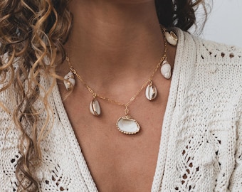 Seashell Charm Necklace Pendants Gold Pearls Beachy Jewelry Mermaid