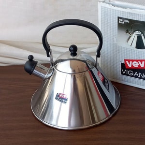 Vev Vigano Kettle Inox 2l Tea kettle in stainless steel Vintage 1980s Steel tableware Kettle with whistle Product &quot;Vev Vigano&quot; Made in Italy