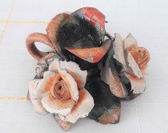 Handmade Ceramic Candle Holder Ceramic Candlestick Flower with Handle Home Decor Rustic Decor Vintage Decor Ceramic Ornament