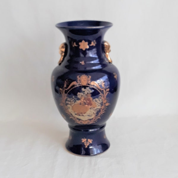 Large Vase Porcelain Vase Vintage Flower Stand Cobalt Blue Decorated Vase Italian Porcelain Gold Plated Collection Vases Victorian Porcelain