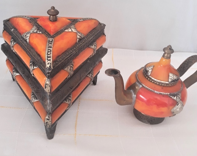 Rare Bakelite Jewelry Box Set Brass Decor Triangle Jewelry Box Etsy