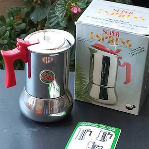 Super Espresso Italian Espresso Coffee Maker 18/10 stainless steel Nanni brand Never used Original box Vintage coffee maker Made in Italy