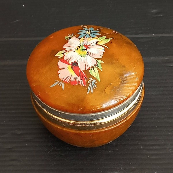 Vintage Italy Small round alabaster box Flower decoration Vintage alabaster jewelry box Home decor Gift for her Gift for mom Vintage decor