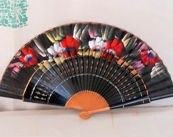 Vintage Italy Wooden fan Hand painted Hand fan Gift for her Christmas gift
