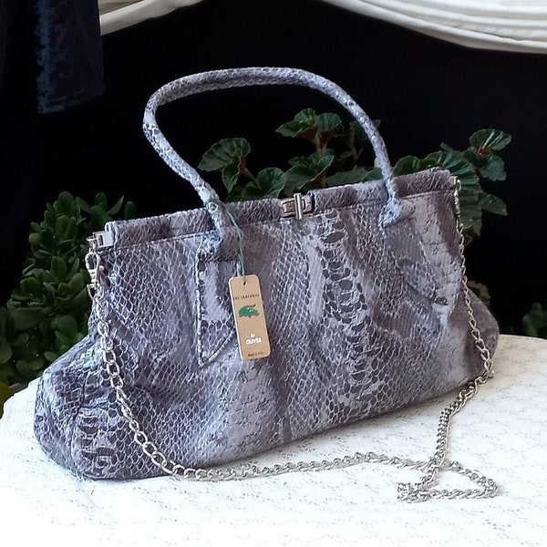 Fabriqué en Italie « Le Crocodile » Par Oliver Sac à bandoulière Chaîne en argent Grands sacs Maroquinerie italienne Cadeau pour son cadeau de Noël