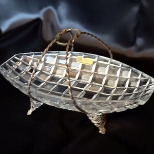 Rare Large crystal bowl with stand Lead crystal 24% Genuine lead crystal Handcut Made in Western Germany Oval bowl Vintage table decor