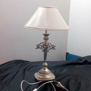 Vintage 90s Silver Table Lamp Italian Lighting Vintage Lampshade Bedside Lamp Christmas Gift Wedding Gift Night Lighting Vintage Home Decor