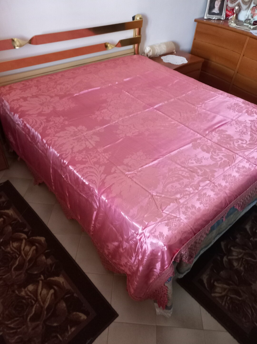 Brand New Precious Damask Bed Cover san Leucio Decorated Baroque Style