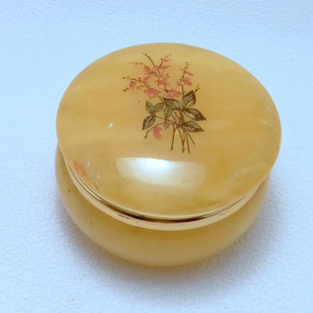 Vintage Italy Round Genuine Alabaster Box Hand-carved Jewelry Box Home ...