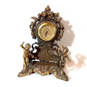 Old mantel clock Antique brass Rope clock To be overhauled Solid Brass Mantel Clock Antique Clock Collectible Antique brass mantel clock