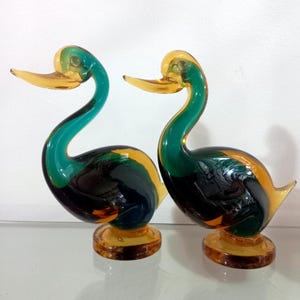 Lovely 2 Large Swan Vintage Murano Glass 1950s Green Glass Sculpture Collectible Antique Murano Glass Gift for Mom Christmas Gift