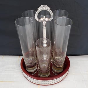 Vintage Italia Set of glasses with support Silver 800 and 925 1960s Italian silver 6 Vodka glasses Punches on the glasses and on the support