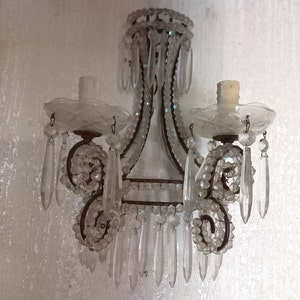 Large Two-Light Appliques with Crystal Drops Crystal Bobeche Chandelier Hanging on the Wall Hallway Lights Large Antique Italian