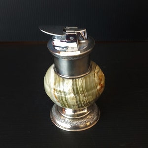 Rare "Ronson" Table lighter Onyx base and 800 silver 800 mark present Desk lighter Gift for him Gift for father Collectible lighters