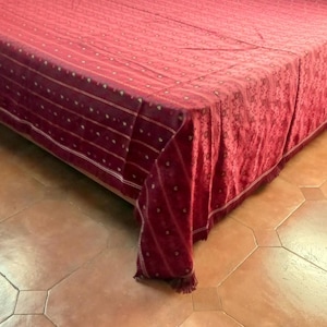 Rare Antique Double Bedspread Silk Brocade Dark Bordeaux Color Silk bedspread Silk damask Decorations Precious Damask bed Vintage Italia