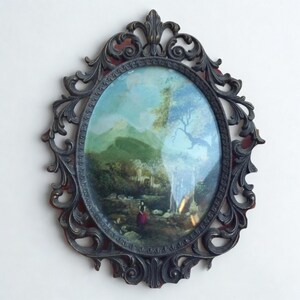 Vintage Italy Decorated brass frame Victorian style Landscape Convex glass Home decor To hang On the wall Victorian Style Print
