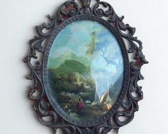 Vintage Italy Decorated brass frame Victorian style Landscape Convex glass Home decor To hang On the wall Victorian Style Print